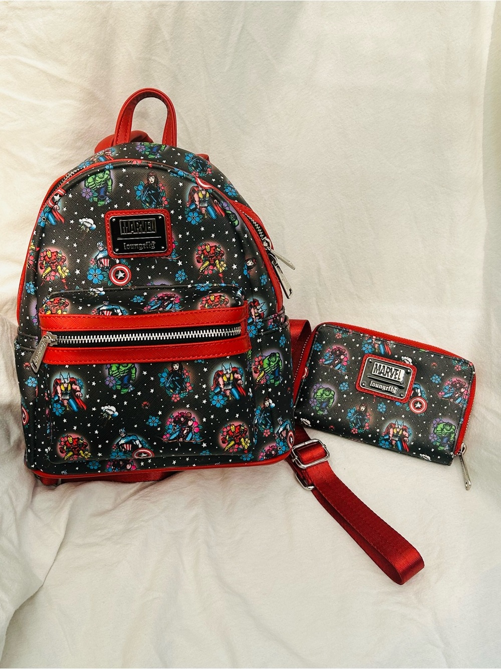 Loungefly Marvel Avengers Mini Backpack & Wallet Matching Set - Floral Tattoo